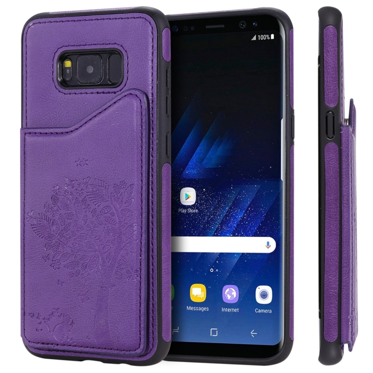 

For Galaxy S8+ Cat Tree Embossing Pattern Shockproof Protective Case with Card Slots & Photo Frame(Purple)