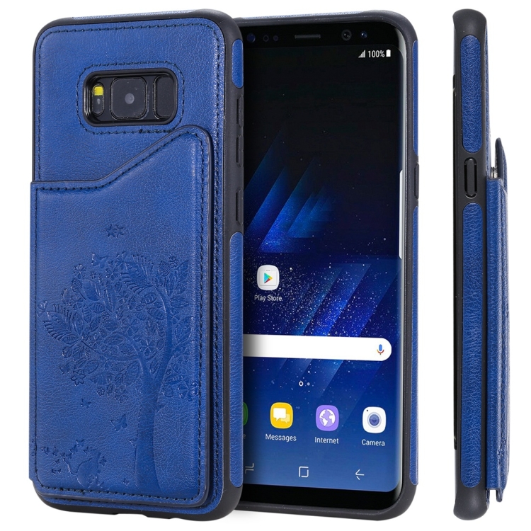 

For Galaxy S8+ Cat Tree Embossing Pattern Shockproof Protective Case with Card Slots & Photo Frame(Blue)
