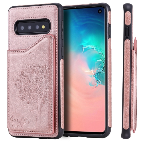

For Galaxy S10 Cat Tree Embossing Pattern Shockproof Protective Case with Card Slots & Photo Frame(Rose Gold)