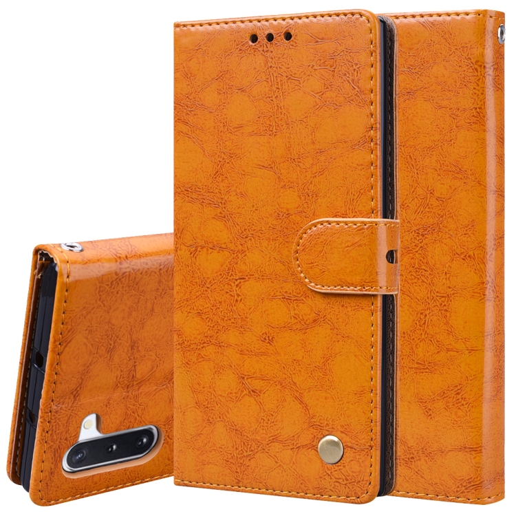 

For Galaxy Note 10 Business Style Oil Wax Texture Horizontal Flip Leather Case with Holder & Card Slots & Wallet(Orange-Yellow)