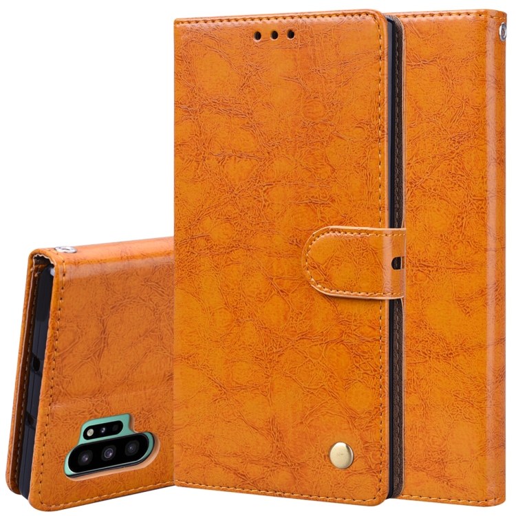 

For Galaxy Note 10 Pro / Note 10+ Business Style Oil Wax Texture Horizontal Flip Leather Case with Holder & Card Slots & Wallet(Orange-Yellow)