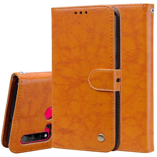 

For Huawei P20 Lite (2019) / Nova 5i Business Style Oil Wax Texture Horizontal Flip Leather Case with Holder & Card Slots & Wallet(Orange-Yellow)