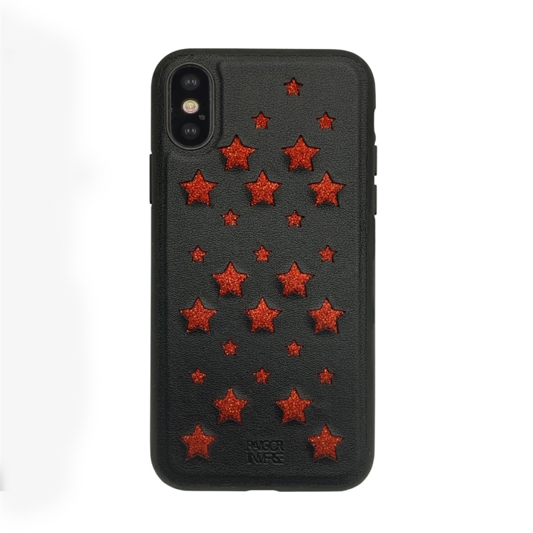 

For iPhone XS Max RAIGOR INVERSE BABYSBREATH Series Glitter PU Leather Protective Case(Red)