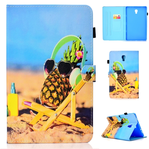 

For Galaxy Tab A 10.5 T590 Colored Drawing Stitching Horizontal Flip Leather Case, with Holder & Card Slots(Pineapple)