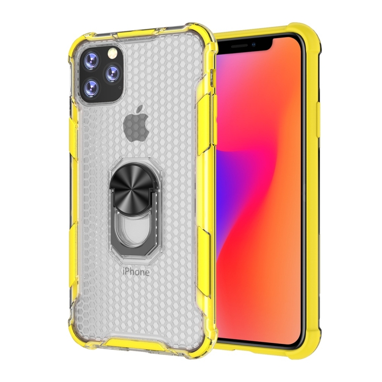 

For iPhone 11 Pro Max Shockproof PC + TPU Protective Case with Ring Holder(Yellow)