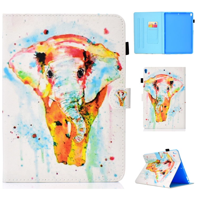

For iPad Pro 10.5 Colored Drawing Stitching Horizontal Flip Leather Case, with Holder & Card Slots(Watercolor Elephant)