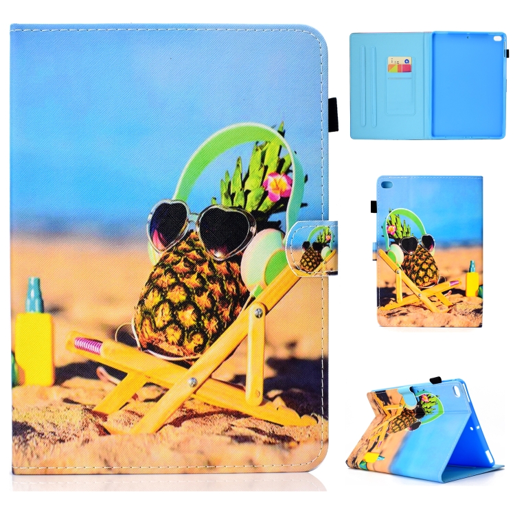 

For iPad air / air 2 9.7 Colored Drawing Stitching Horizontal Flip Leather Case, with Holder & Card Slots(Pineapple)