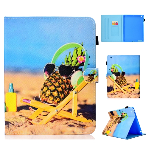 

For iPad 2 / 3 / 4 Colored Drawing Stitching Horizontal Flip Leather Case, with Holder & Card Slots(Pineapple)