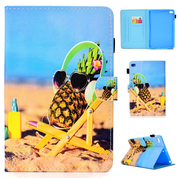 

For iPad Mini 1 / 2 / 3 / 4 / 5 Colored Drawing Stitching Horizontal Flip Leather Case, with Holder & Card Slots(Pineapple)