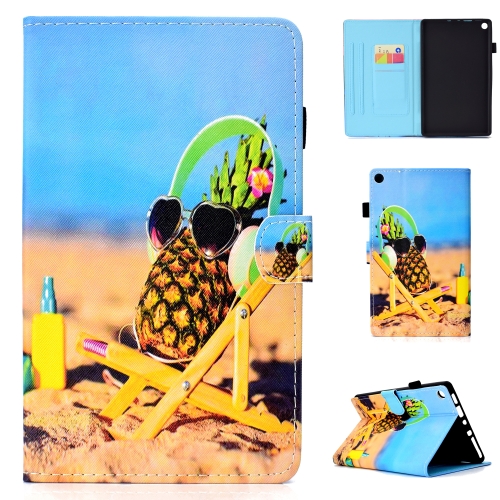 

For Amazon Kindle Fire HD 8 Colored Drawing Stitching Horizontal Flip Leather Case, with Holder & Card Slots(Pineapple)