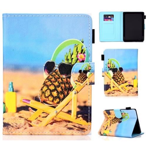 

For Amazon Kindle Paperwhite 4 Colored Drawing Stitching Horizontal Flip Leather Case, with Holder & Card Slots(Pineapple)