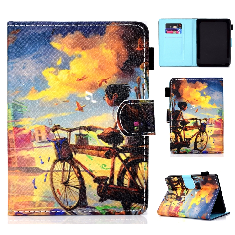 

For Amazon Kindle Youth Version 2019 Colored Drawing Stitching Horizontal Flip Leather Case, with Holder & Card Slots(Bike Boy)
