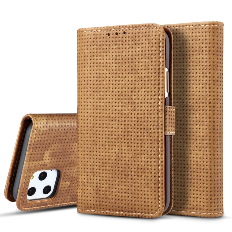 

For iPhone 11 Mesh Breathable Horizontal Flip Leather Case, with Card Slot & Holder & Wallet & Photo Frame(Brown)