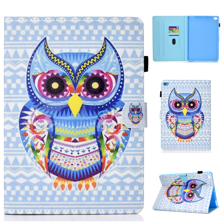 

For iPad 5 / 6 / 8 Colored Drawing Stitching Horizontal Flip Leather Case, with Holder & Card Slots(Colored Owl)