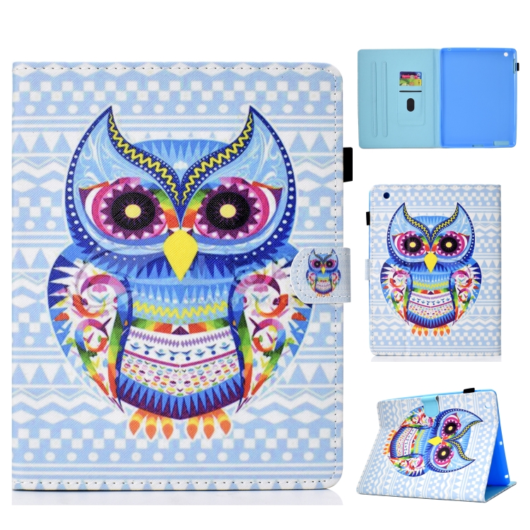 

For iPad 2 / 3 / 4 Colored Drawing Stitching Horizontal Flip Leather Case, with Holder & Card Slots(Colored Owl)