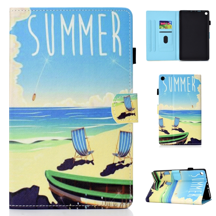 

For Amazon Kindle Fire HD 8 Colored Drawing Stitching Horizontal Flip Leather Case, with Holder & Card Slots(Beach)