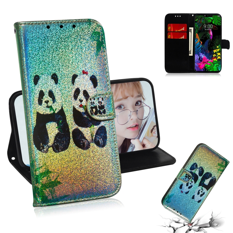 

For LG G8 ThinQ Colored Drawing Pattern Colorful Magnetic Buckle Horizontal Flip PU Leather Case with Holder & Card Slots & Wallet & Lanyard(Two Pandas)