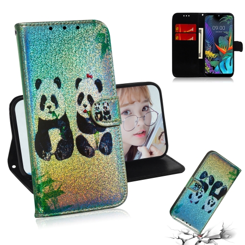 

For LG K50 / Q60 Colored Drawing Pattern Colorful Magnetic Buckle Horizontal Flip PU Leather Case with Holder & Card Slots & Wallet & Lanyard(Two Pandas)