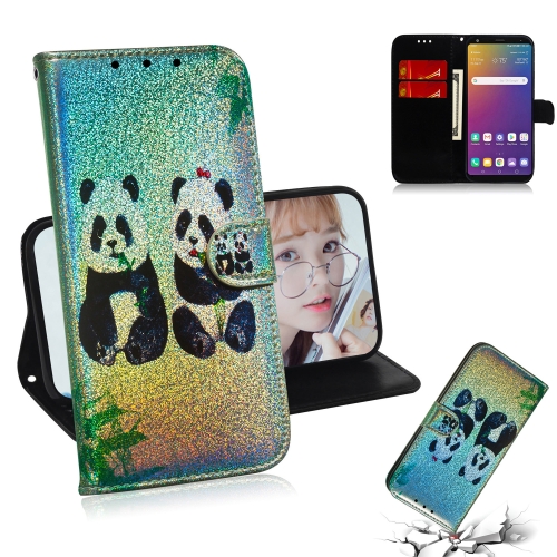 

For LG Q Stylo 5 Colored Drawing Pattern Colorful Magnetic Buckle Horizontal Flip PU Leather Case with Holder & Card Slots & Wallet & Lanyard(Two Pandas)