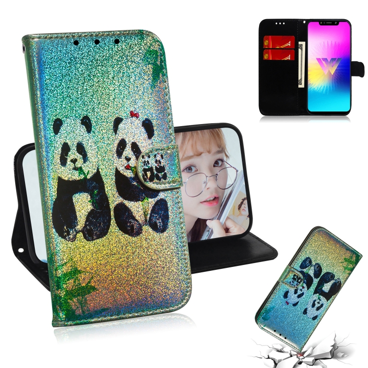 

For LG W10 Colored Drawing Pattern Colorful Magnetic Buckle Horizontal Flip PU Leather Case with Holder & Card Slots & Wallet & Lanyard(Two Pandas)
