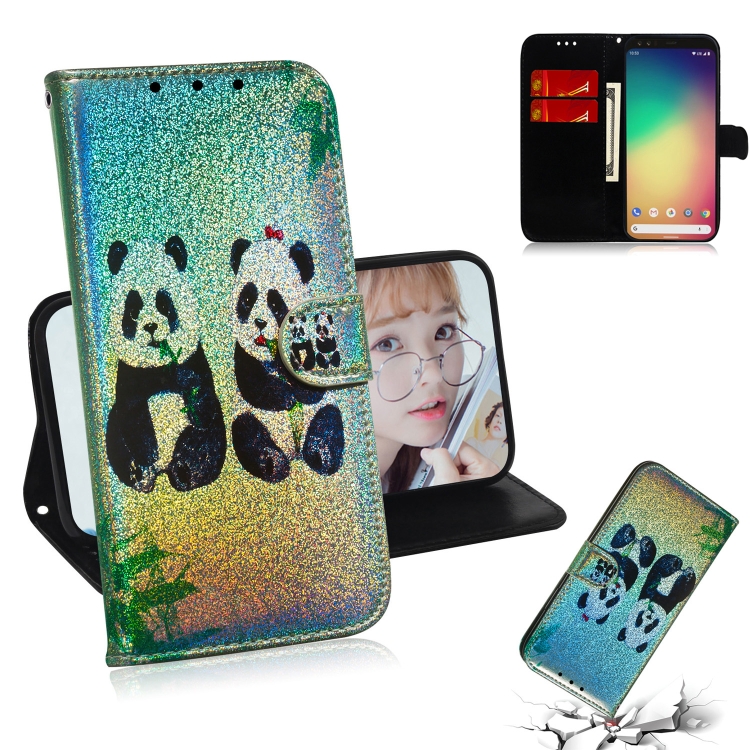 

For Google Pixel 4 XL Colored Drawing Pattern Colorful Magnetic Buckle Horizontal Flip PU Leather Case with Holder & Card Slots & Wallet & Lanyard(Two Pandas)