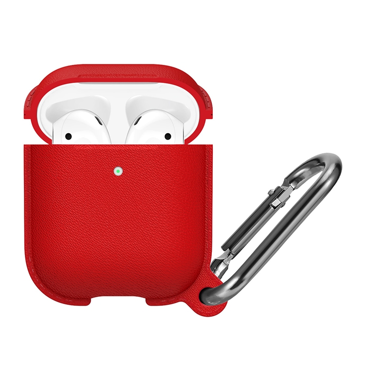 

Anti-fall Litchi Texture Silicone Charging Box Protective Case with Carabiner for AirPods 1 & 2(Red)