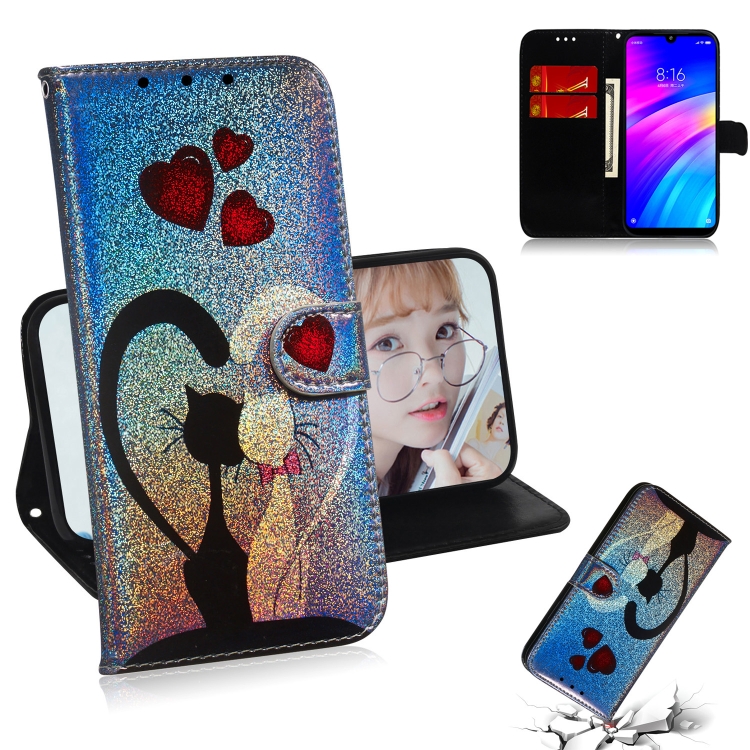 

For Xiaomi Redmi 7 / Y3 Colored Drawing Pattern Colorful Magnetic Buckle Horizontal Flip PU Leather Case with Holder & Card Slots & Wallet & Lanyard(Love Cat)