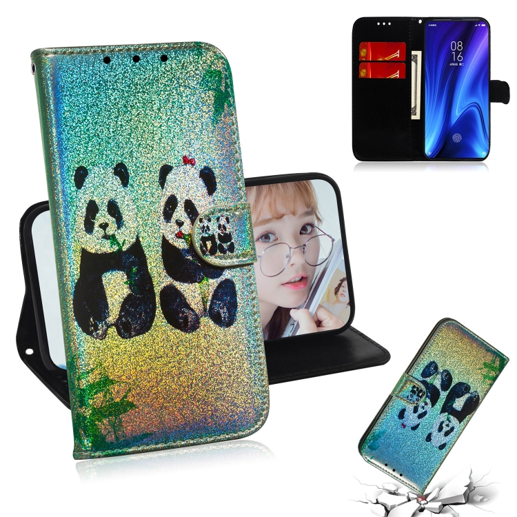 

For Xiaomi Mi 9T & 9T Pro Colored Drawing Pattern Colorful Magnetic Buckle Horizontal Flip PU Leather Case with Holder & Card Slots & Wallet & Lanyard(Two Pandas)
