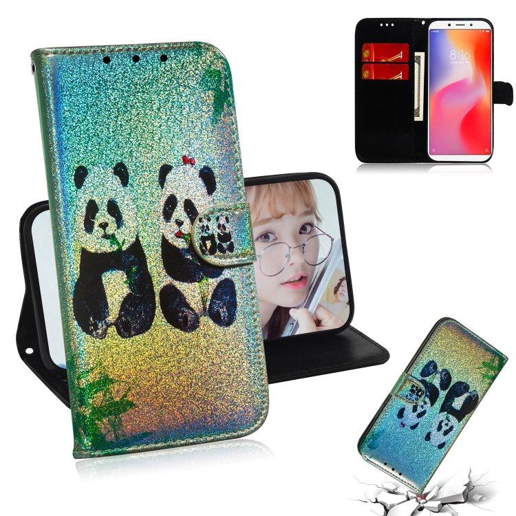 

For Xiaomi Redmi 6 / 6A Colored Drawing Pattern Colorful Magnetic Buckle Horizontal Flip PU Leather Case with Holder & Card Slots & Wallet & Lanyard(Two Pandas)