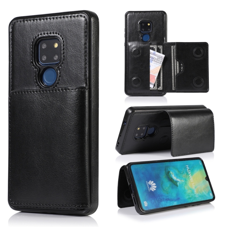 

For Huawei Mate 20 Shockproof PU + TPU Protective Case with Card Slots & Holder(Black)