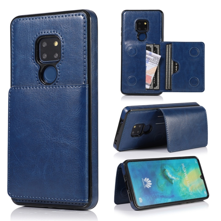 

For Huawei Mate 20 Shockproof PU + TPU Protective Case with Card Slots & Holder(Blue)