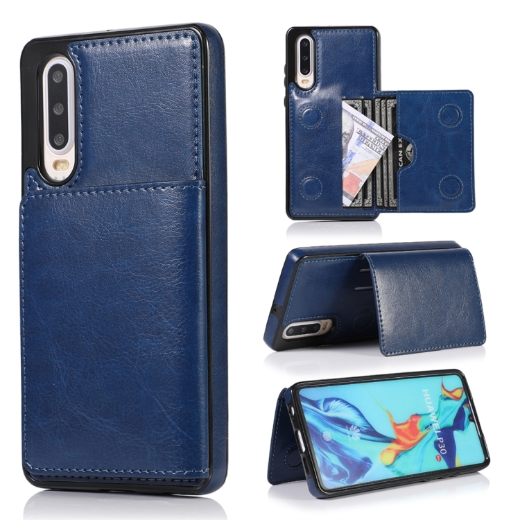 

For Huawei P30 Shockproof PU + TPU Protective Case with Card Slots & Holder(Blue)
