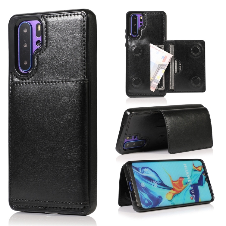 

For Huawei P30 Pro Shockproof PU + TPU Protective Case with Card Slots & Holder(Black)