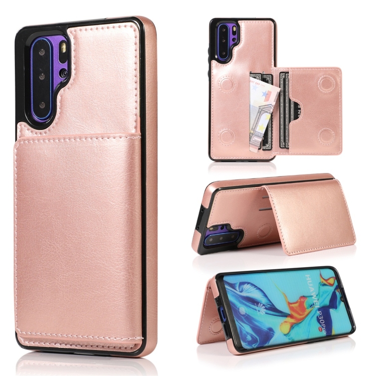 

For Huawei P30 Pro Shockproof PU + TPU Protective Case with Card Slots & Holder(Rose Gold)