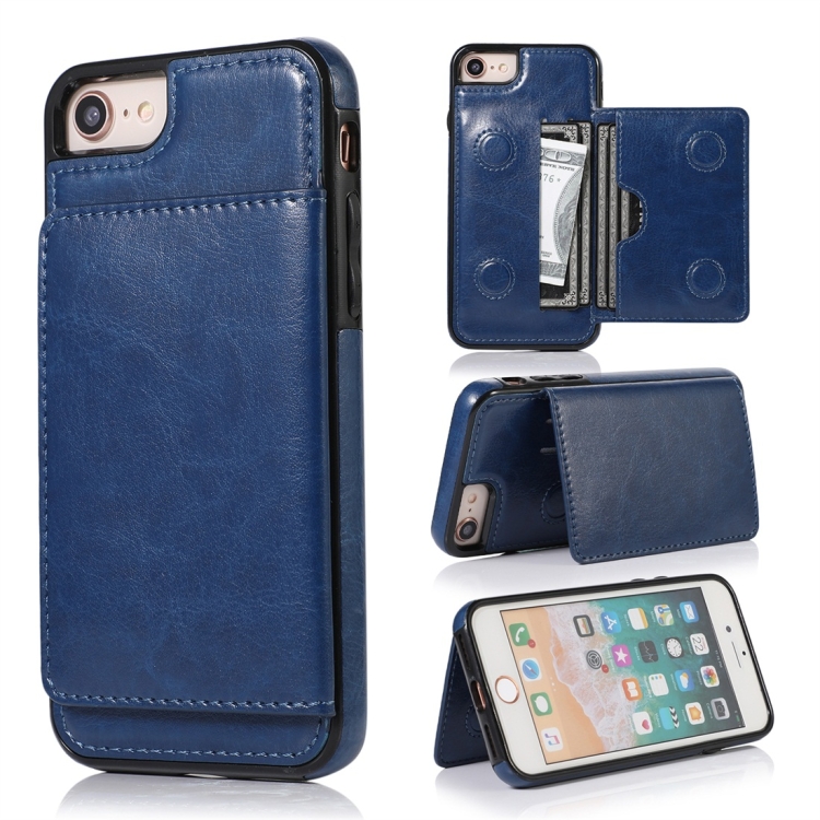 

For iPhone 7 / 8 Shockproof PU + TPU Protective Case with Card Slots & Holder(Blue)