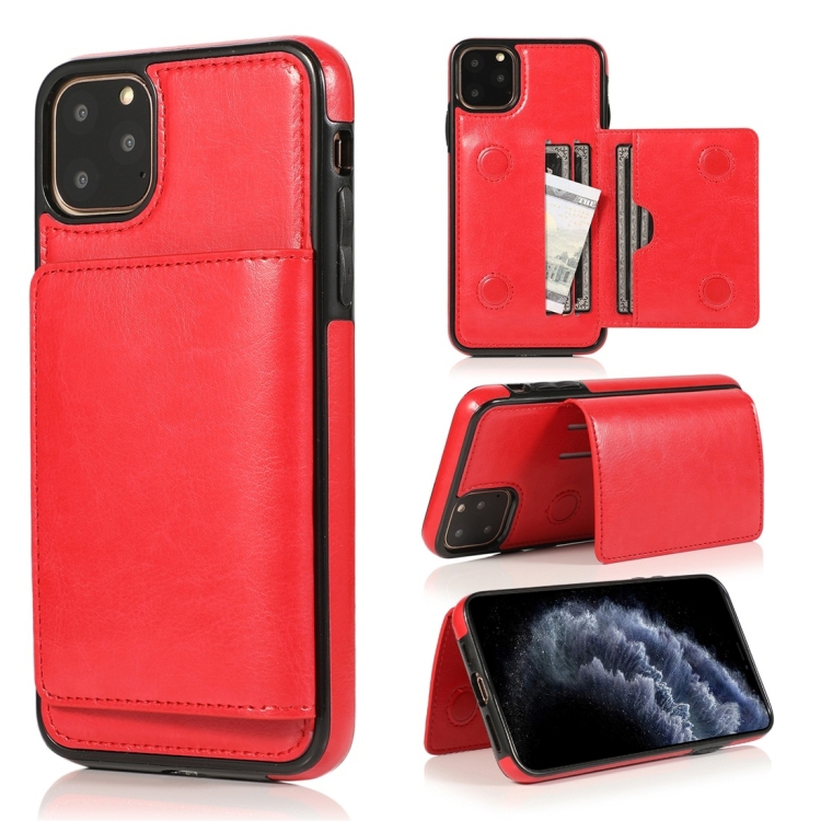 

For iPhone 11 Pro Shockproof PU + TPU Protective Case with Card Slots & Holder(Red)