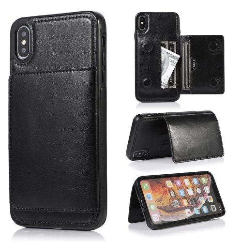 

For iPhone X / XS Shockproof PU + TPU Protective Case with Card Slots & Holder(Black)