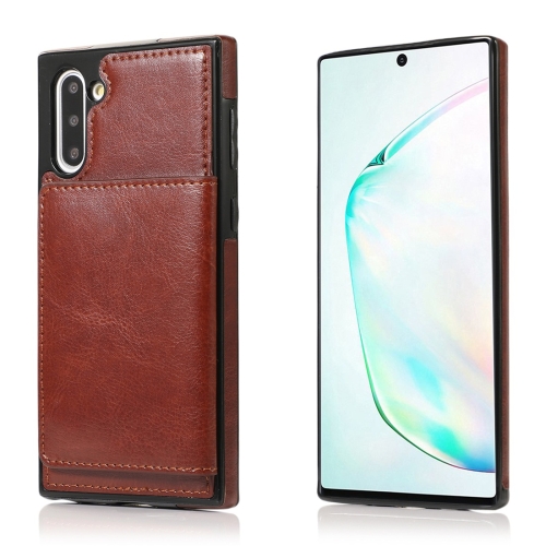 

For Galaxy Note 10 Shockproof PU + TPU Protective Case with Card Slots & Holder(Brown)