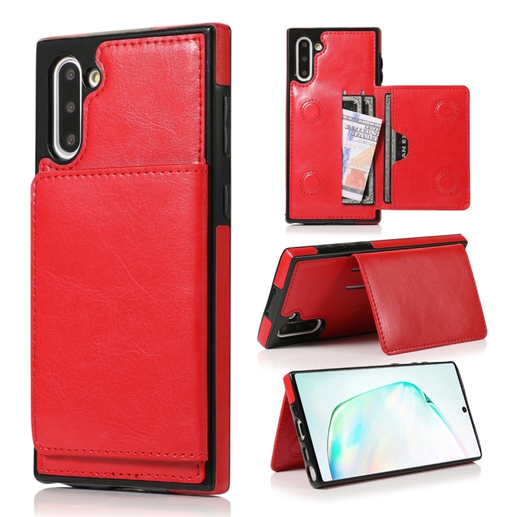 

For Galaxy Note 10 Shockproof PU + TPU Protective Case with Card Slots & Holder(Red)
