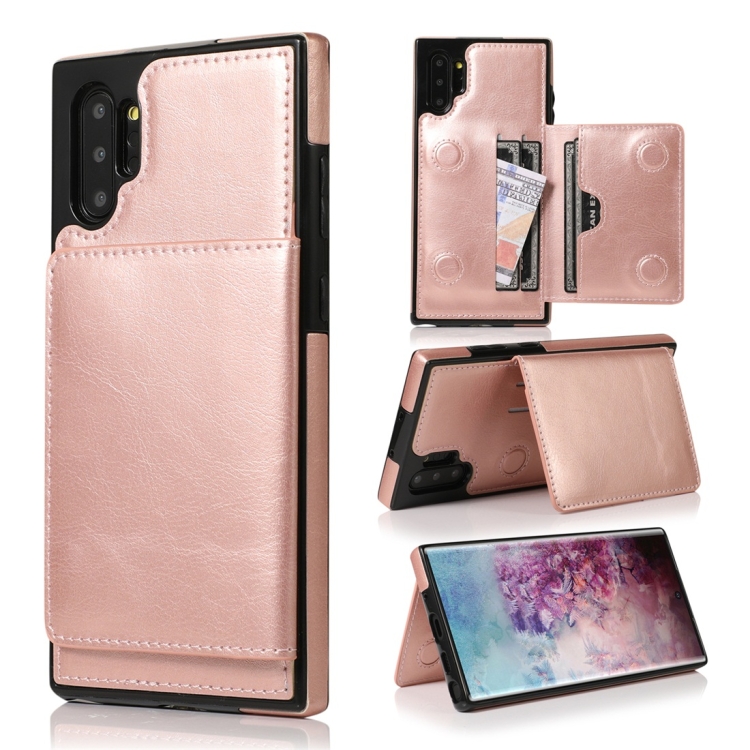 

For Galaxy Note 10+ Shockproof PU + TPU Protective Case with Card Slots & Holder(Rose Gold)