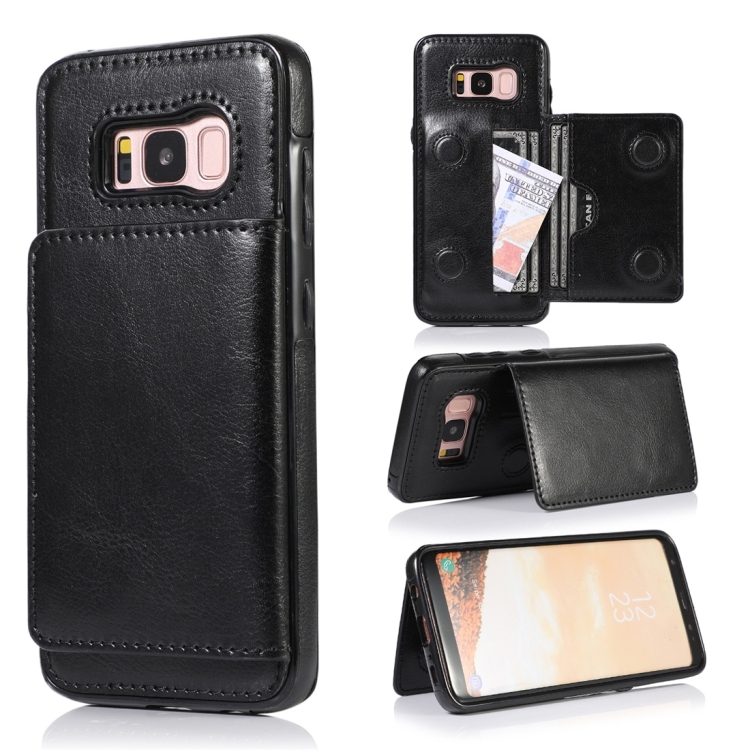 

For Galaxy S8 Shockproof PU + TPU Protective Case with Card Slots & Holder(Black)