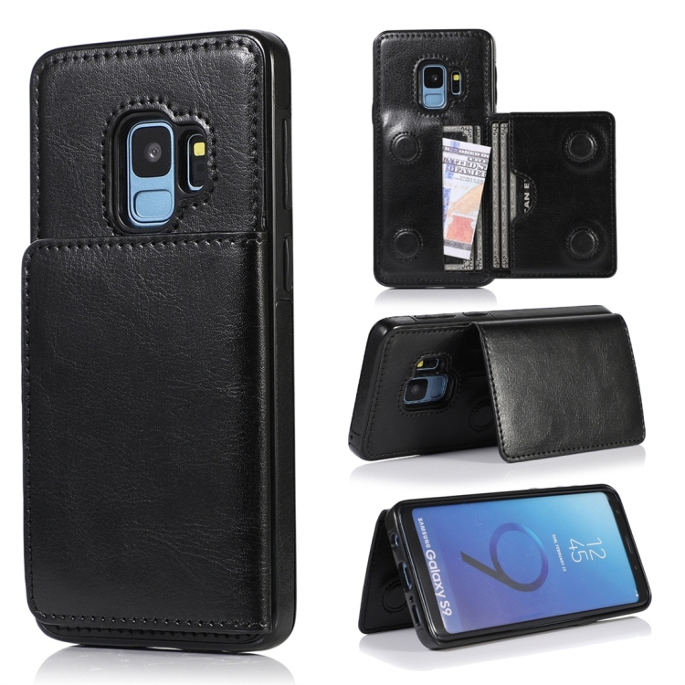 

For Galaxy S9 Shockproof PU + TPU Protective Case with Card Slots & Holder(Black)