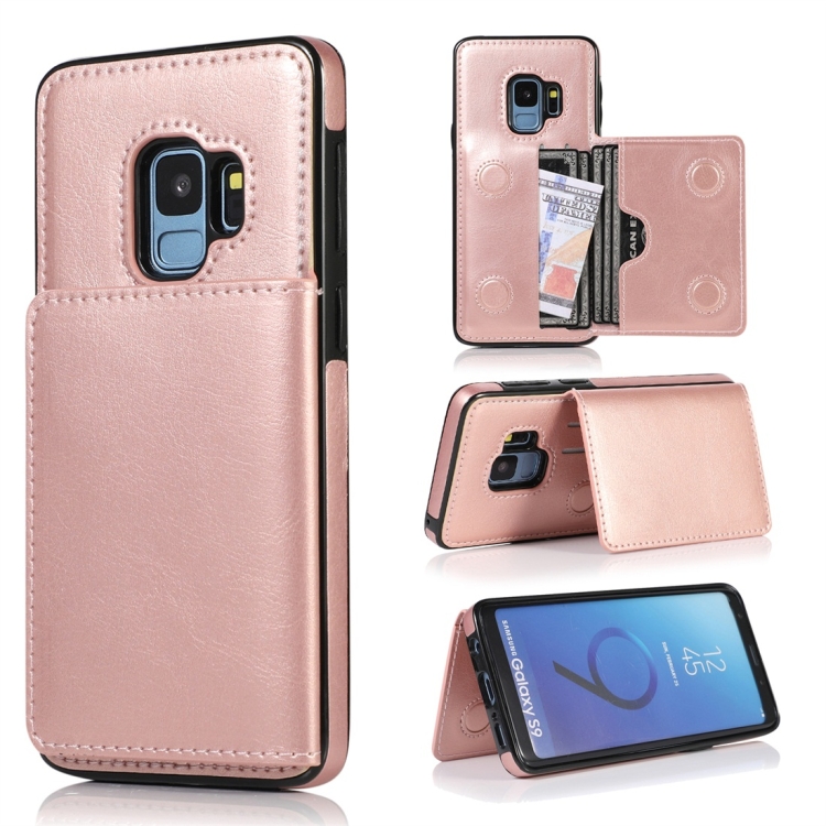 

For Galaxy S9 Shockproof PU + TPU Protective Case with Card Slots & Holder(Rose Gold)