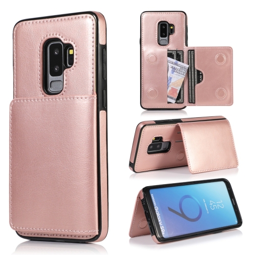 

For Galaxy S9+ Shockproof PU + TPU Protective Case with Card Slots & Holder(Rose Gold)