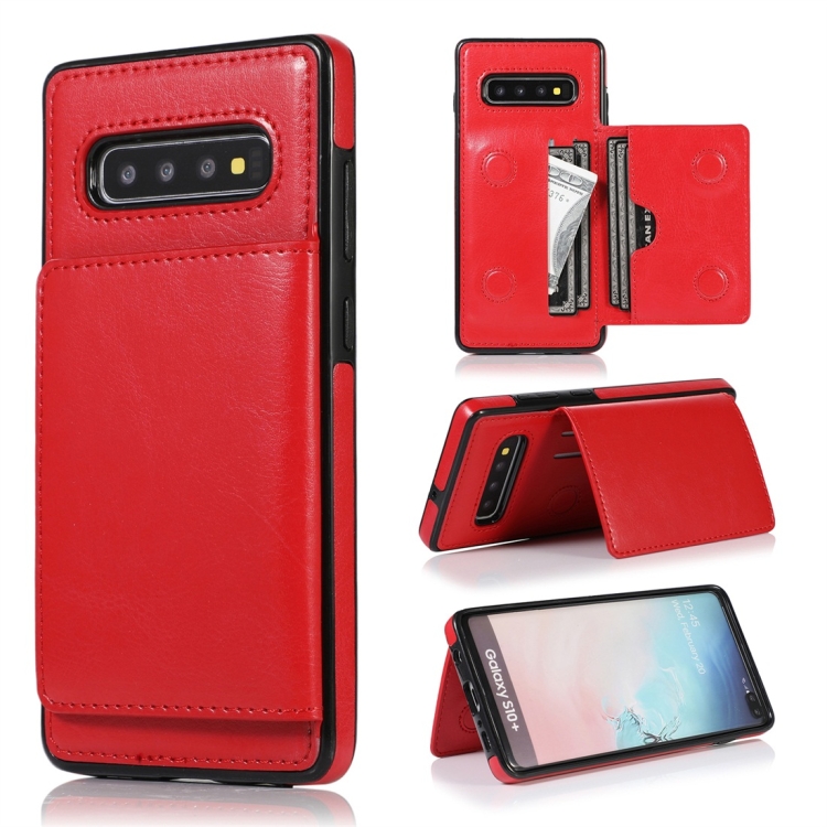 

For Galaxy S10 Shockproof PU + TPU Protective Case with Card Slots & Holder(Red)