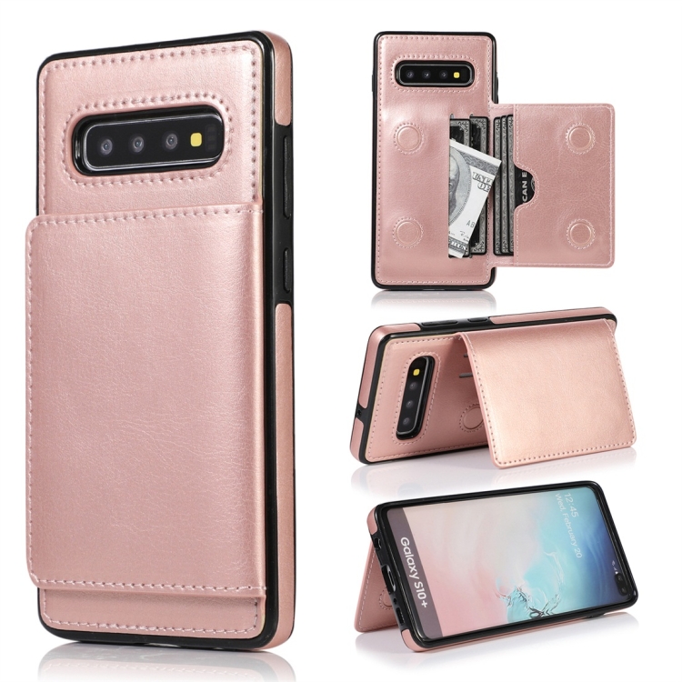 

For Galaxy S10+ Shockproof PU + TPU Protective Case with Card Slots & Holder(Rose Gold)