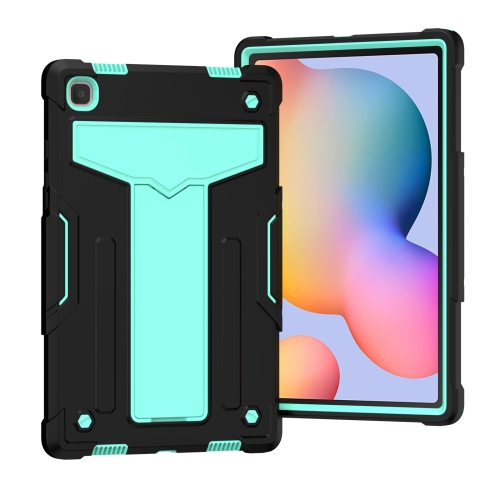 

For Samsung Galaxy Tab A7 10.4 (2020) T-shaped Bracket Contrast Color Shockproof PC + Silicone Protective Case(Black+Mint Geen)