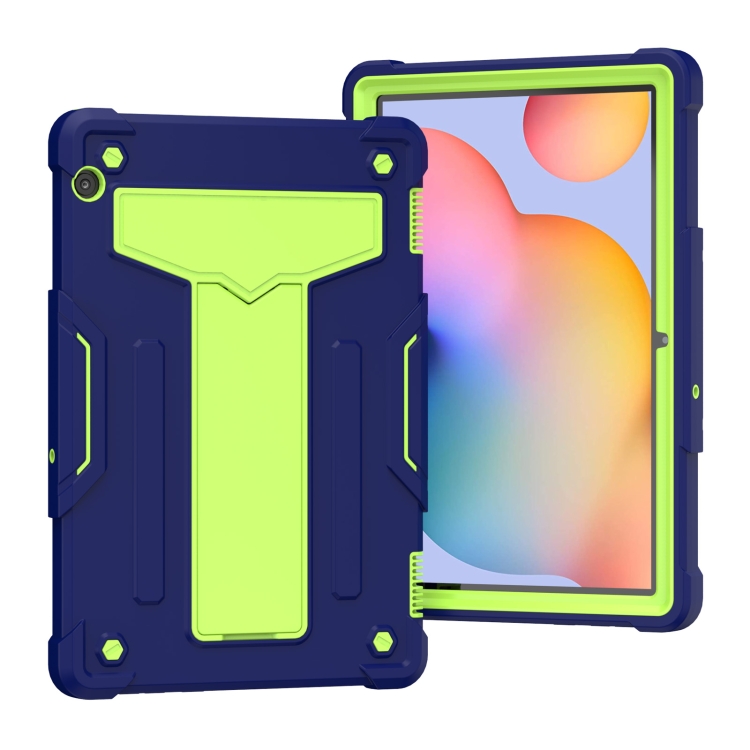

For Huawei MediaPad T5 T-shaped Bracket Contrast Color Shockproof PC + Silicone Protective Case(Navy+Green)