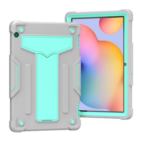 

For Huawei MediaPad T5 T-shaped Bracket Contrast Color Shockproof PC + Silicone Protective Case(Grey+Mint Green)