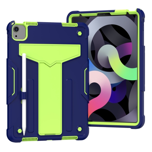 

For iPad Air (2020) 10.9 / iPad Pro 11 T-shaped Bracket Contrast Color Shockproof PC + Silicone Protective Case(Navy+Green)